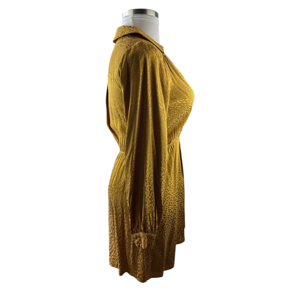 Anthropologie Long Sleeve Mini Dress Bronze Leopard Print Faux Wrap Size Small - Picture 10 of 16